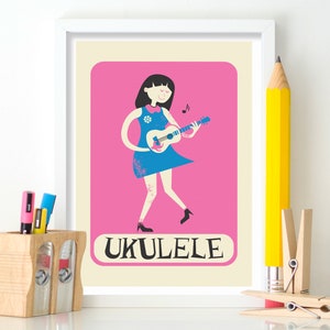 Ukulele Vintage Poster Druck, Retro Pop Kultur Musik Dekoration, wählen Sie Ihre Farbe, Geburtstag Ukulele Ornament, Studenten Poster Musikbildung