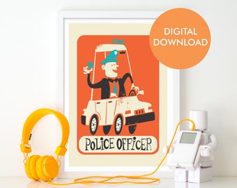 Police Officer Printable Poster Gift, Gift For Male Coworker, Police Academy Retirement Print, Instant Download Caricature Art, Office Decor