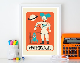 Astronaut Decor Poster, Women Empowerment, Fun Birthday Gift For Girls, Name of Your Choice, Print Personalized Mid 50s, Nursery Wall Art