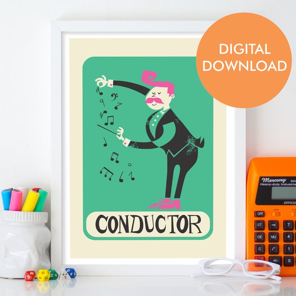 Orchestra Conductor Printable Gift, Music School Graduation, Instant Download Print Poster, Gift for Husband Dad Brother, Illustration Decor