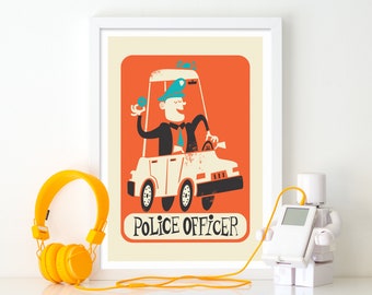 Gift For Police Officer, Police Academy Instructor Poster, Vintage Style Mid Century Modern Print, Police Retirement Gift Choose Your Colors