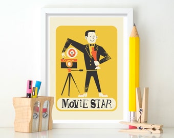 Funny Personalized Movie Star Poster, Pick The Colors, Broadway Theater Actor Gift, Vintage Mid Century Modern Decor Print, Gift For Brother