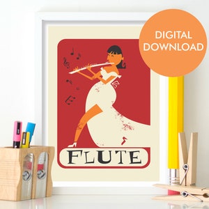 Flute Png Instant Download Artwork, Professional Instrument Printable Poster, Beginner Girl Mid 50s Print, Custom Gift For Music Students