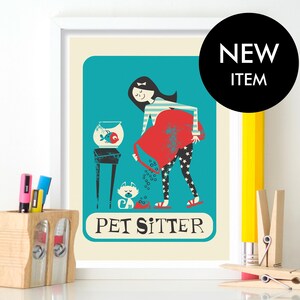ペットシッターへの面白いギフト、猫シッターのオーナメント、感謝のポスタープリント、感情サポートギフト、お好みの名前、犬猫魚愛好家