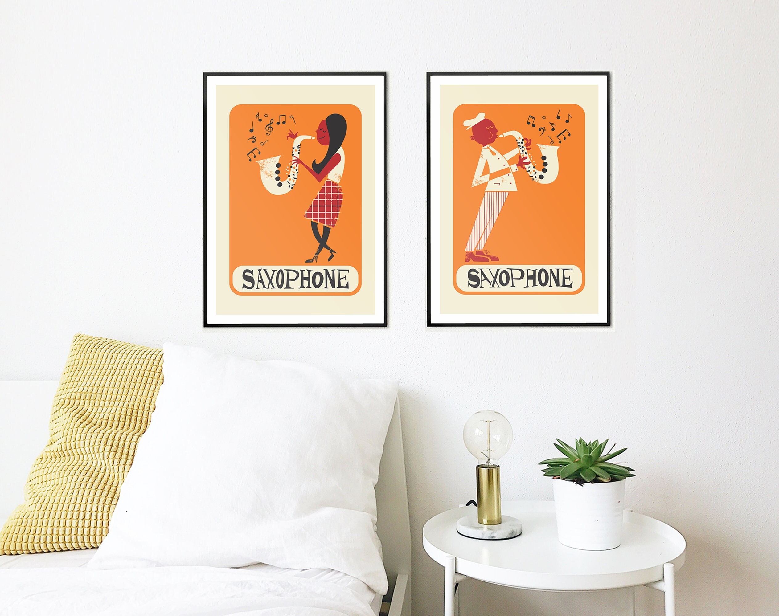 Set of Two Saxophone Posters, Boy Girl Sax Players Wall Art, Jazz Music  Prints, Personalised Names, Retro Wall Decor, Large Wall Decoration - Etsy