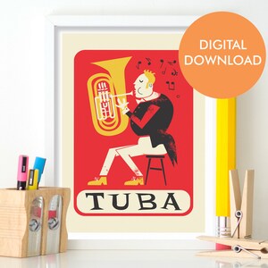 Digital Download Tuba Player Poster, Gift For Classic Music Student Boyfriend, Opera House Orchestra, Printable Bedroom Decor, Change Colors