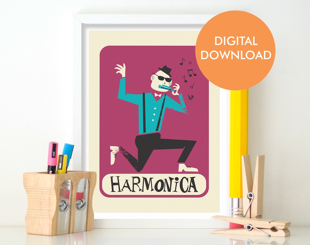 Harmonica Christmas Gift Printable Poster Funny Gift Music Etsy
