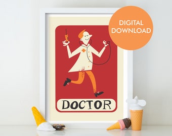 Instant Download Doctor Wall Decor, Printable Gift Idea For Him Brother Husband Father, Retro Illustration Poster, Office Medical School Art