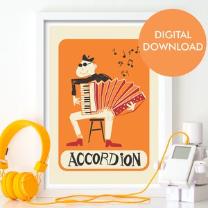 Accordion Instant Download Poster, Printable Gift for Musician, Music Room Wall Decoration, Music Lovers Custom Gift Print, Valentines Day