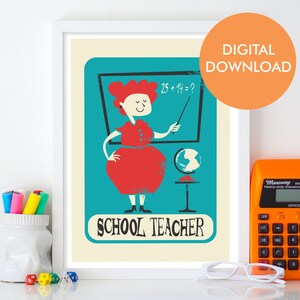 Personalized Teacher Gift, Appreciation Printable Poster, Back To School Retro Style Print, Instant Download Illustration, Gift For Coworker