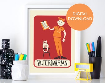 Future Veterinarian Print Gift, Instant Download PNG Poster, Animal Cat Pet Lovers, Select The Colors, Home Office Printable Wall Decor Art