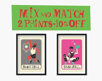 Mix & Match Gifts For Sport Lovers, Set Of Two Custom Posters, Mid 50s Office Decor, Coach Appreciation Christmas Gift, Game Season Art