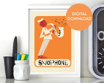 Printable Saxophone Jazz Poster, Boyfriend Gift, Instant Download Music Room Wall Decor, Pop Rock 80s 90s Band Gift Add Your Personalization