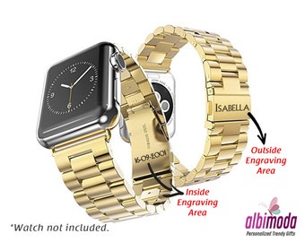 Personalized Stainless Steel Apple Watch Band, Engraved iWatch Bracelet