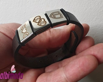 Personalized Leather Man Bracelet, Sterling Silver Charms, Anniversary Gift