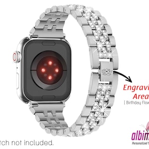Bracelet de montre Apple Bling glacé personnalisé, Bracelet de Apple personnalisé en acier inoxydable, Bracelet de montre fin de luxe, Bracelet en métal iWatch avec strass