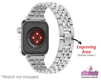 Custom Rhinestone Apple Watch Band, Stainless Steel, Personalized