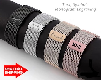 Personalized Apple Watch Band: Stainless Steel Milanese Loop, Custom Engraved