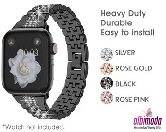 Personalized Rhinestone Apple Watch Band, Stainless Steel Strap