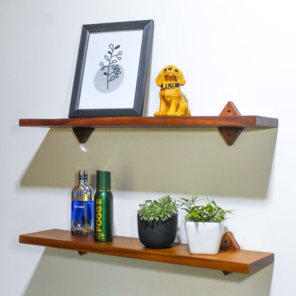 Floating wood Shelf , Slimline wooden Wall Shelves made from Teak Wood - Elegant and Modern wall decor for Home Kithchen