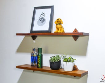 Floating wood Shelf , Slimline wooden Wall Shelves made from Teak Wood - Elegant and Modern wall decor for Home Kithchen