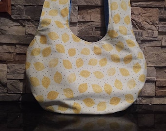 Large Reversible Japanese Knot Bag / Lemon Japanese Knot Bag / Blue Floral Japanese Knot Bag