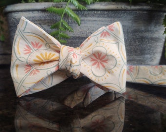 Pastel Bow Tie / Self Tie Bow Tie / Adult Bow Tie / Geometric Bow Tie / White Bow Tie