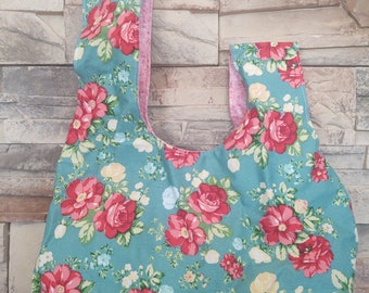 Japanese Knot Bag / Reversible Japanese Knot Bag / Large Japanese Knot Bag / Blue Floral Japanese Knot Bag / Pink Floral Japanese Knot Bag
