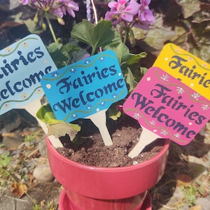 Mini Fairy Garden Signs / Fairy Garden Decoration /  Fairies Welcome