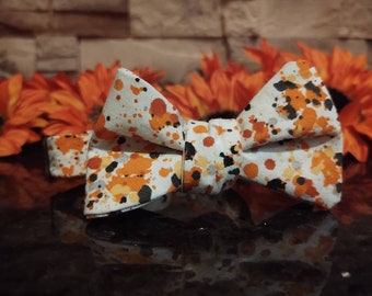 Halloween Kids Bow Tie / Self Tie Bow Tie / Fall Kids Bow Tie / Orange and Black Splatter Bow Tie