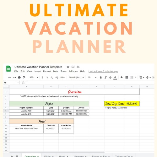 Trip Planner Spreadsheet Excel and Google Template Vacation Etsy