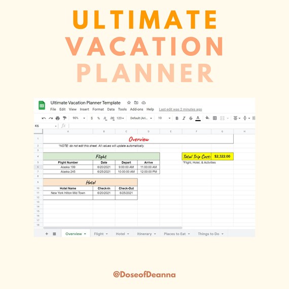 Ultimate Vacation Planner Digital Excel Template Etsy UK