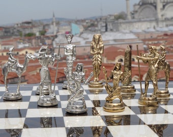 Set di scacchi egiziano, scacchi, set di scacchi, set di scacchi fatto a mano, gioco di scacchi, gioco da tavolo, scacchiera, regali di compleanno, set di scacchi storici, regalo