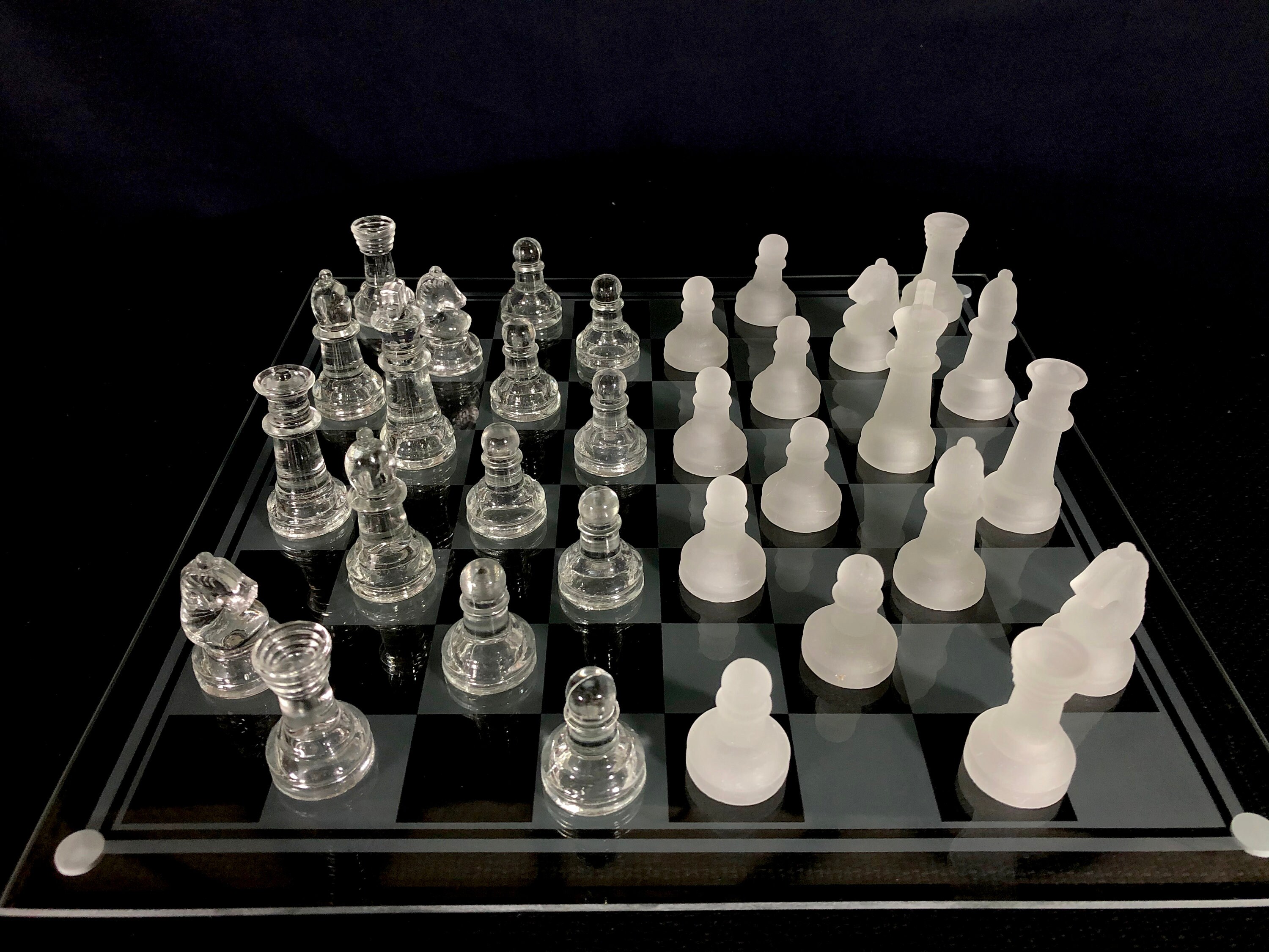 Fundex Etched Glass Chess Games Clear And Frosted Board Complete Set 15  Inch