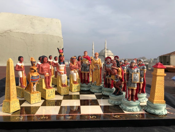 Egypt Vs Rome Chess Set with Glass Board