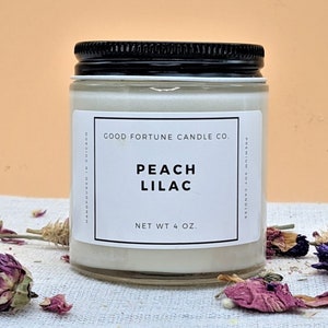Homemade Summer Scented Soy Wax Candle in Peach Lilac | Premium Container Jar Candle | Garden & Floral Scented Candle | Handmade in Chicago