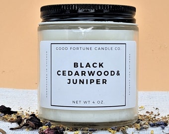 Black Cedarwood Juniper | Premium Soy Wax Scented Candle | Cedar Wood Floral Scented Candle | Handmade in Chicago | 16oz 8oz 4oz