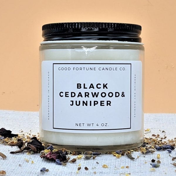 Black Cedarwood Juniper | Premium Soy Wax Scented Candle | Cedar Wood Floral Scented Candle | Handmade in Chicago | 16oz 8oz 4oz