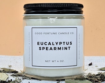 Spa Gift For Mom! Handmade Scented Soy Wax Container Candle in Eucalyptus Spearmint | Cooling Mint Scented Candle | Handmade in Chicago