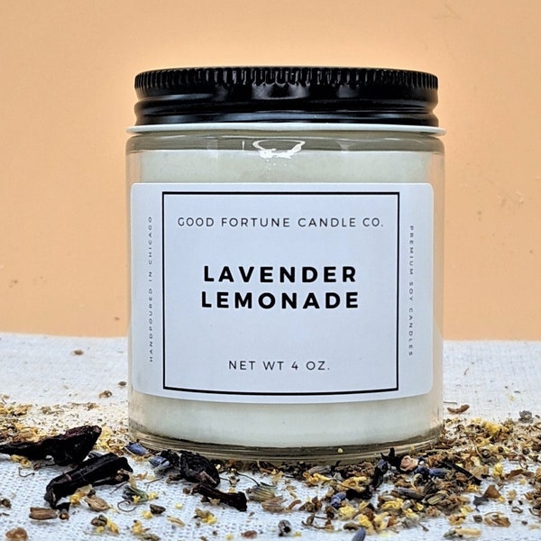 Strongly Scented Handmade Premium Soy Wax Container Candle in Lavender Lemonade | Citrus Lemon Lavender Floral Scented | Handmade in Chicago