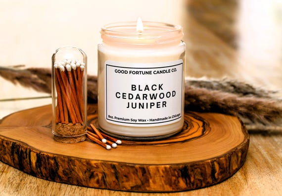 Premium Soy Wax Scented Candle Black Cedarwood Juniper Handmade in  Chicago Poured by Hand Amber Clear Containers Oz and Oz