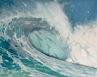 Waves oil painting, Sea art, Sunset ,Blue color, Seascape, Waves, Ocean paint, Water,  Realism 7,87x9,84 inch by MDenGallery