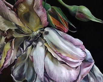 Rose oil painting,Faded flowers,Realistic flowers, Macro botanical, Original art,Free shipping,Wedding gift, 27,55x27,55 inch by MDenGallery