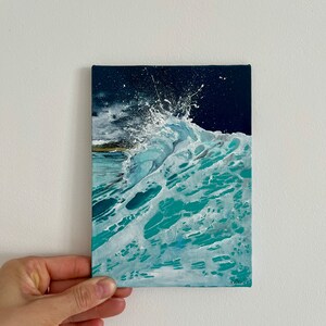 Sea oil painting,Waves,Ocean,Spindrift,Splash,Splatter, Breeze,Miniature,Sea wall decor, 7,08х5,11 inch by MDenGallery image 1