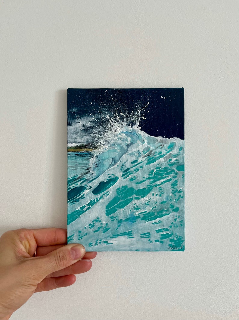 Sea oil painting,Waves,Ocean,Spindrift,Splash,Splatter, Breeze,Miniature,Sea wall decor, 7,08х5,11 inch by MDenGallery image 1