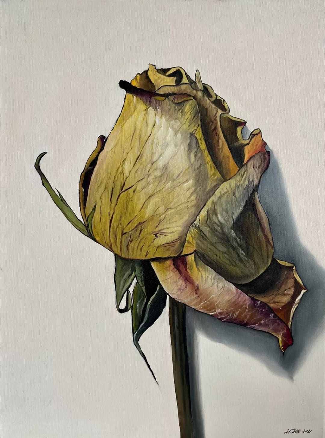 黄色いバラの油絵：写実的な花の静物画（15.74x11.81インチ） - Etsy 日本