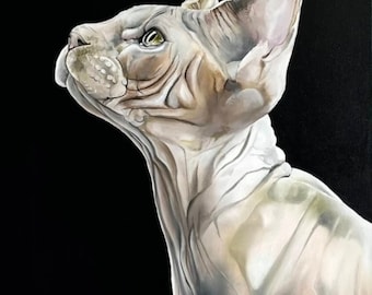 Cat oil painting,Sphinx,Cat portrait,Pets portrait,Cat on canvas,Original art, Ideas for gift, Free shipping 27,55x19.68 inch by MDenGallery