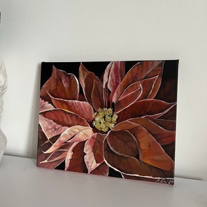 Poinsettia oil painting, Realistic flowers painting, Macro botanical, Red flower,Original art, Ideas for gift, 7,87x9,44 inch by MDenGallery zdjęcie 2