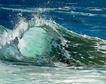 Sea oil painting, Surfing, Surf waves, Seascape, Waves, Ocean paint, Water painting, Realism, Free Shipping 9,84x9,84 inch by MDenGallery