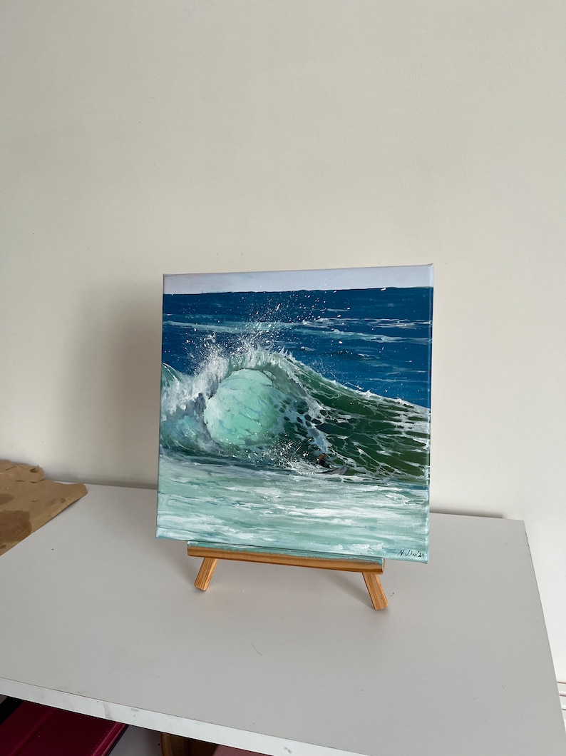 Sea oil painting, Surfing, Surf waves, Seascape, Waves, Ocean paint, Water painting, Realism,Sunset 9,84x9,84 inch by MDenGallery image 5